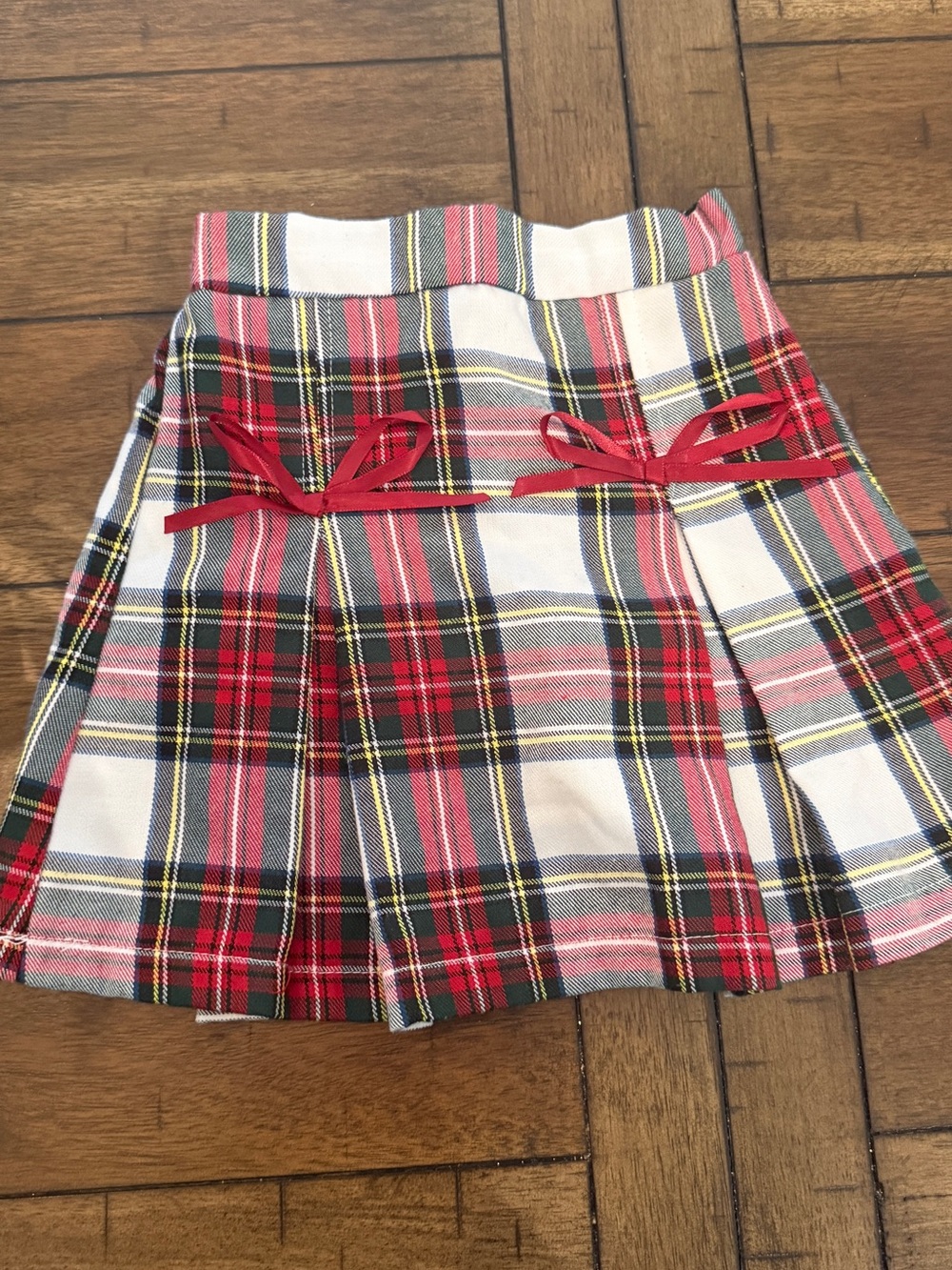 Boutique Red Plaid Pleated Skirt with Ribbon Accents Holiday Christmas